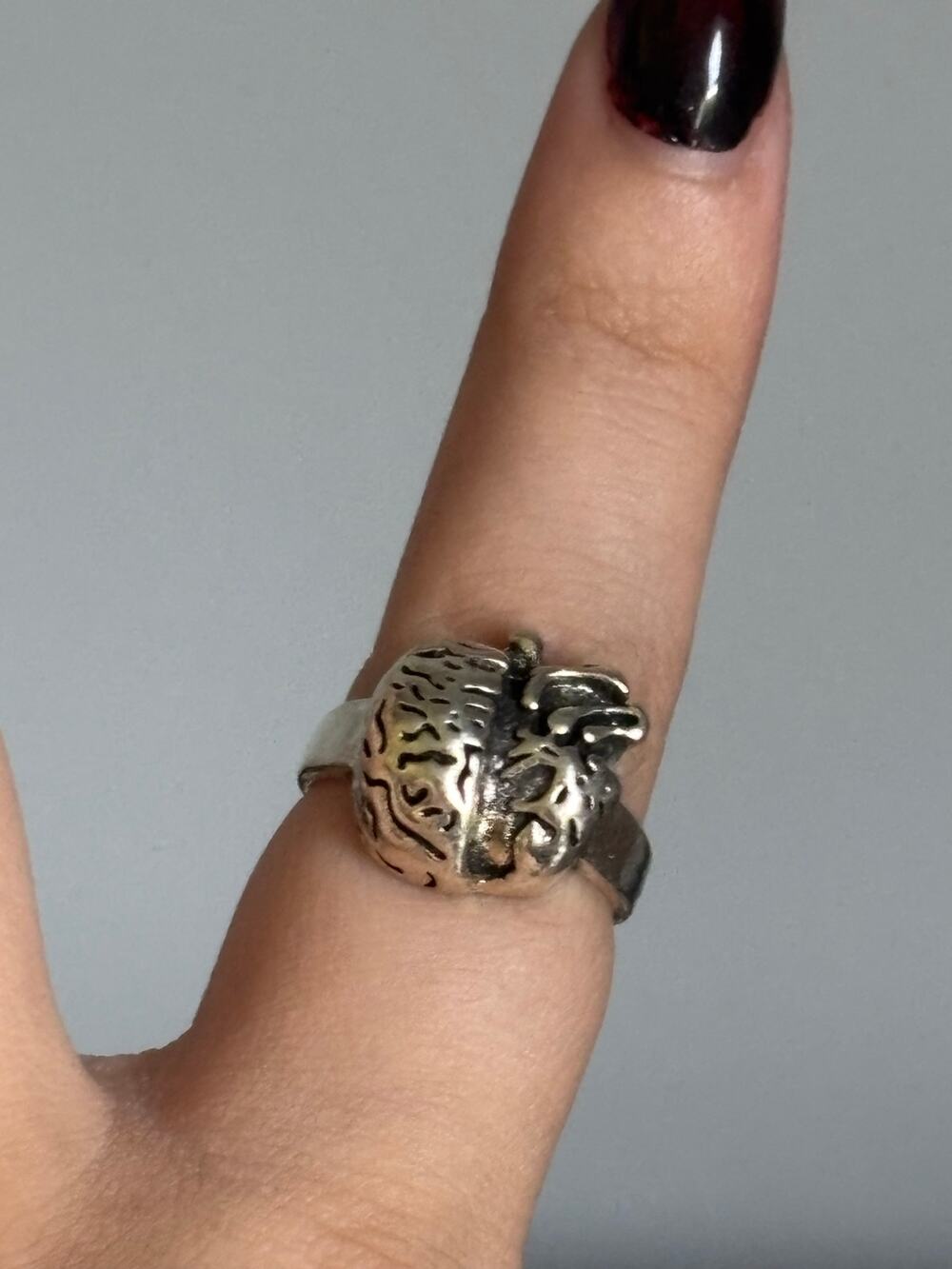 Anatomical Brain + Heart Ring Size 6.5 - Silver Gothic Statement Ring